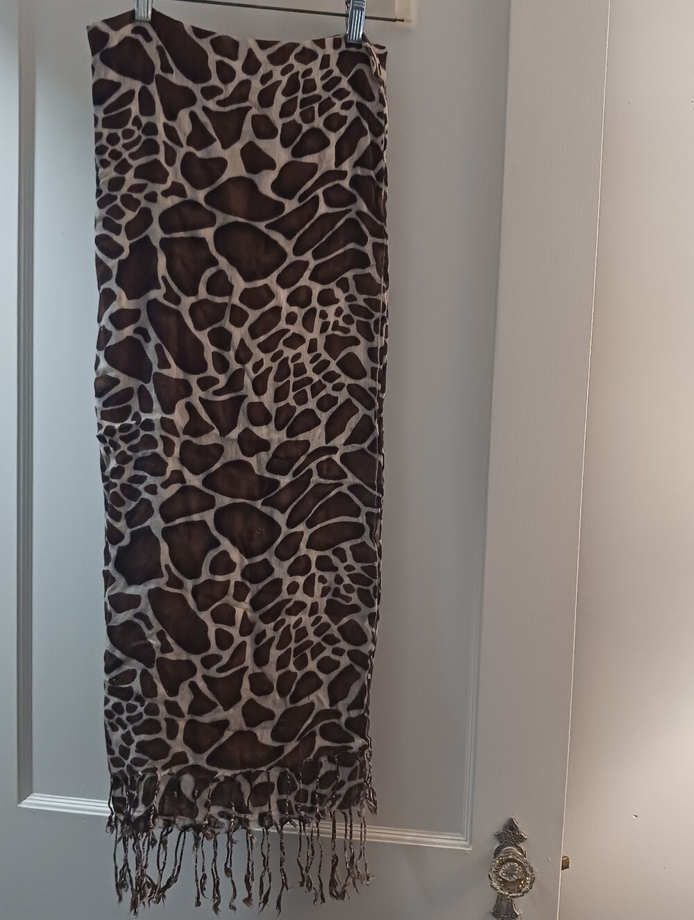 Animal Print Fringe Wrap in Brown and Cream